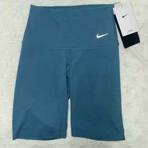 Nike Zenvy Dri-Fit, High Rise, Teal Bike Shorts with White Swoosh